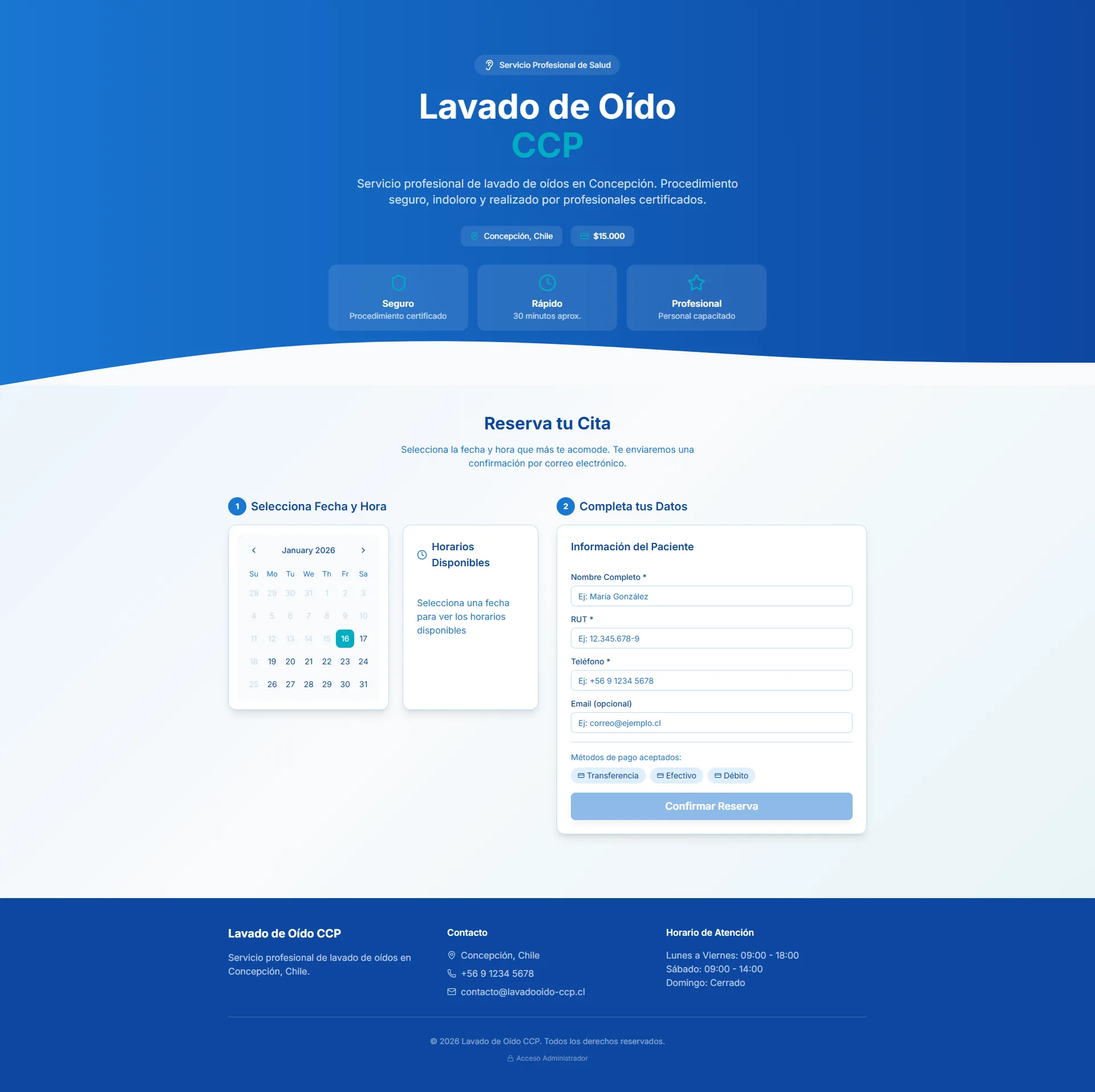 Lavado de Oído CCP - Sistema de Reservas