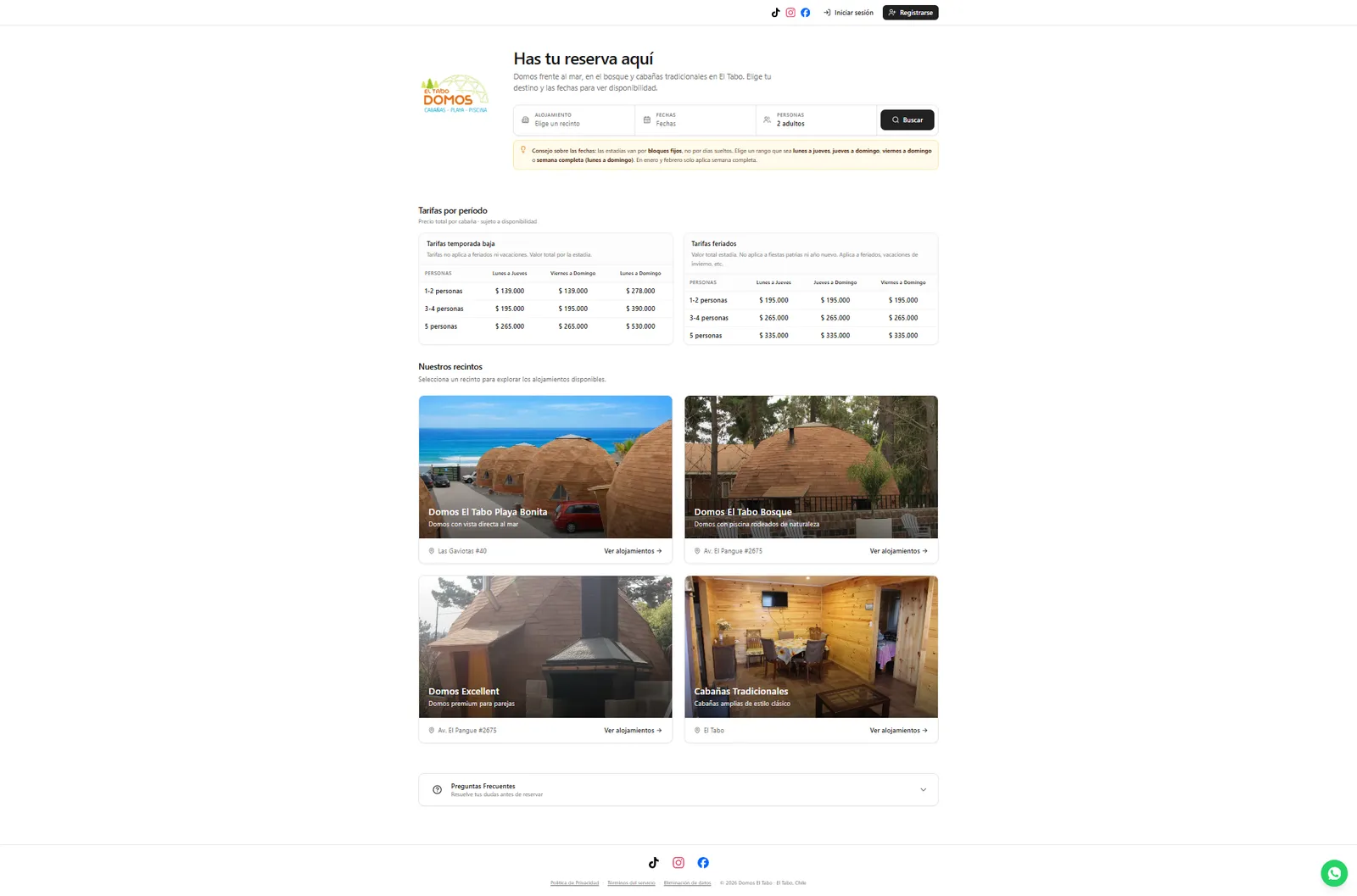 Domos El Tabo - Sistema de Reservas